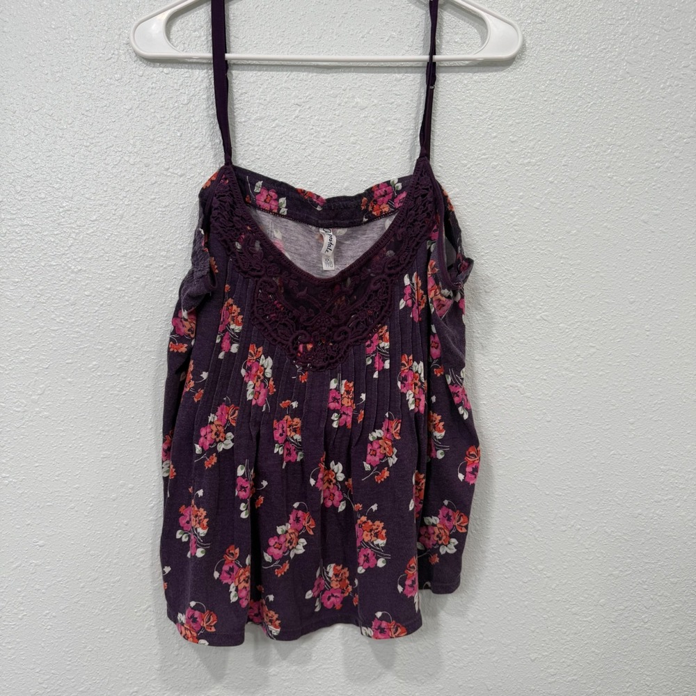 Aeropostale Womens XXL Purple Floral Crochet Lace Cami Tank Top Adjustable Strap